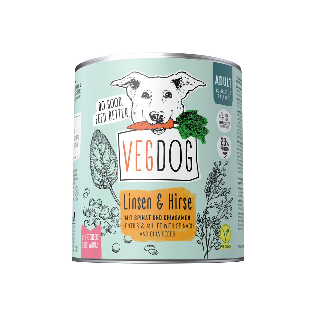 Lentils & millet - complete vegan food for adult dogs 800g