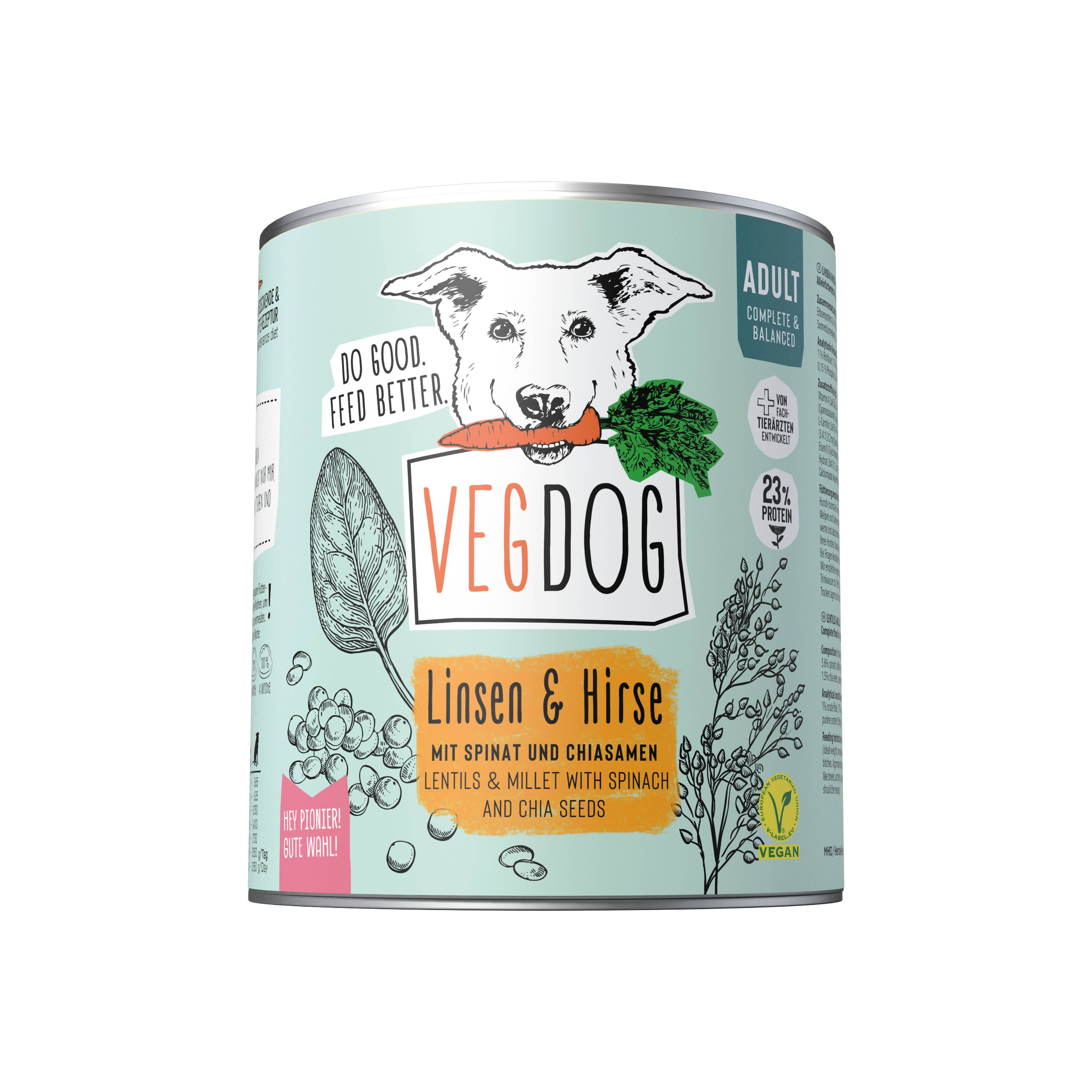 Lentils & millet - complete vegan food for adult dogs 800g